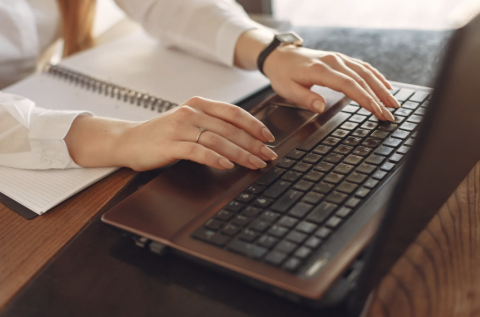 An image of a person typing on their laptop.