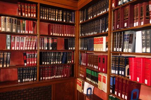 An image of one of the bookshelves in our library.
